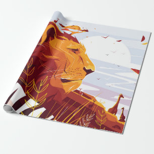 Papel De Presente Leão majestoso no rei safari das bestas deitadas 