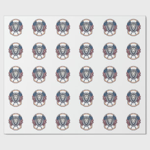 Papel De Presente Leão Patriótico com Bandeiras Americanas Vintage
