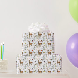 Papel De Presente Lebres Brancas Veados Aves Stoats Selvagens Desenh