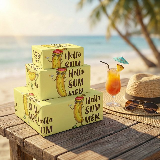 Papel De Presente Legal Banana Hello Summer Funny Fruta tropical (Criador carregado)