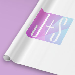 Papel De Presente Legal Geométrico Rosa & Roxo Iniciais de Casais