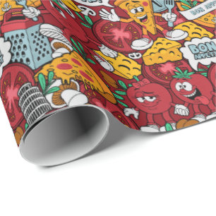 Papel De Presente legal padrão de festas com pizza