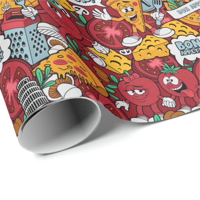 Papel De Presente legal padrão de festas com pizza (Ponta do rolo)
