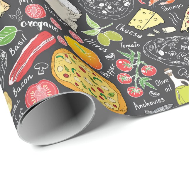 Papel De Presente legal padrão de festas com pizza (Ponta do rolo)