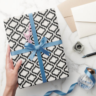 Papel De Presente Legal padrão preto e branco do marroquino branco