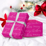 Papel De Presente Legal padrão rosa-rosa do script Merry Christmas<br><div class="desc">Gráfico de natal feliz branco em padrão rosa-néon quente,  todas as cores são editáveis.</div>