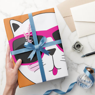 Papel De Presente Legal rosto de gato com óculos de sol cor-de-rosa 