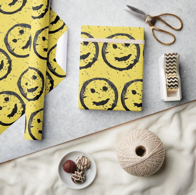 Papel De Presente Legal Sleep Happy Smiling padrão facial amarelo (Artesanato)