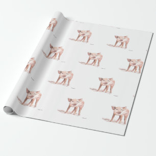 Papel De Presente Leitão-bebê porco arte aquosa cor-de-água fazenda