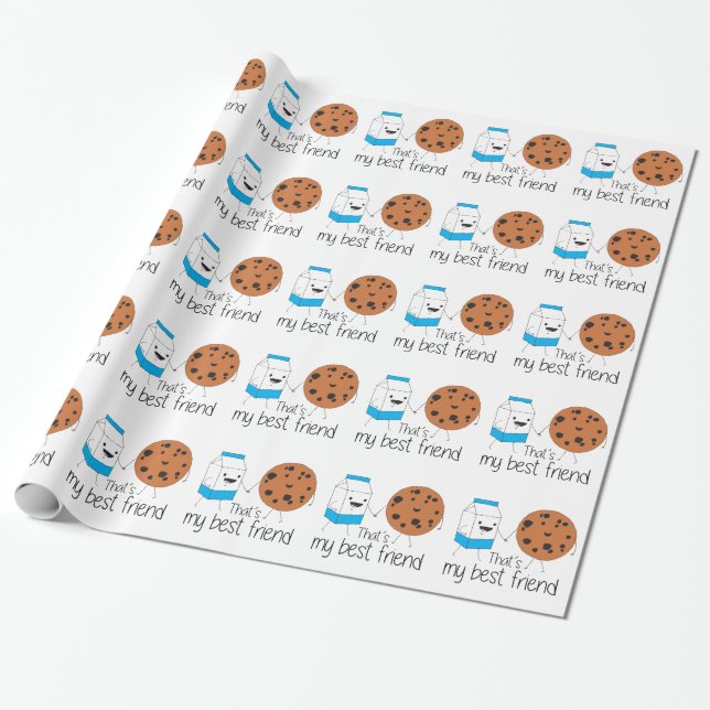Papel De Presente Leite e Cookies Melhores Amigos BFF Amizade Arte (Desenrolado)