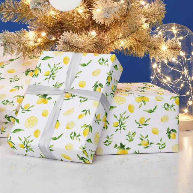 Papel De Presente Lemons and Foliage Pattern (Feriados)