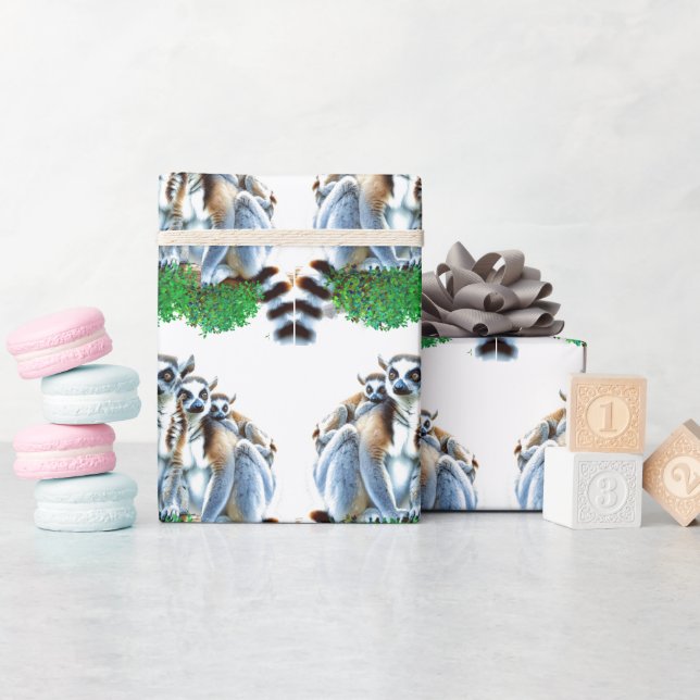 Papel De Presente Lêmure Animal Silvestre Fofo  (Chá de bebê)