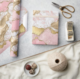Papel De Presente Lente Dourada de mármore branco rosa