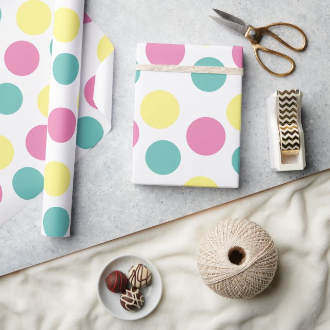 Papel De Presente Lento Moderno de Pontos Rosa Amarelo Aqua  (Artesanato)