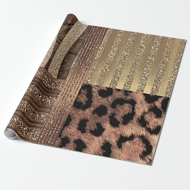 Papel De Presente Leoa Dourado Glam Safari Chic Moderno Festa (Desenrolado)