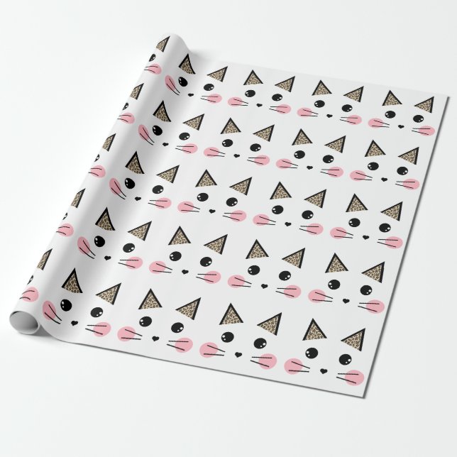Papel De Presente Leopard Imprime Orelhas Gatinho (Desenrolado)