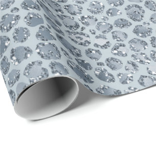 Papel De Presente Leopardo Azul de Denim Glitter
