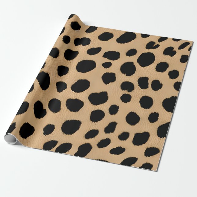 Papel De Presente Leopardo clássico impresso em bege e preto (Desenrolado)