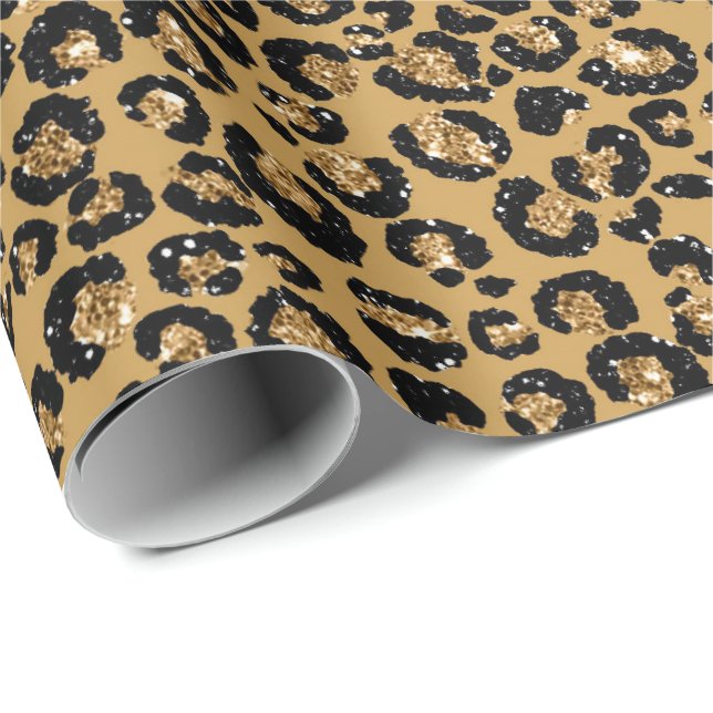 Papel De Presente Leopardo Sepia Dourada Black Honey Lux Africano (Ponta do rolo)