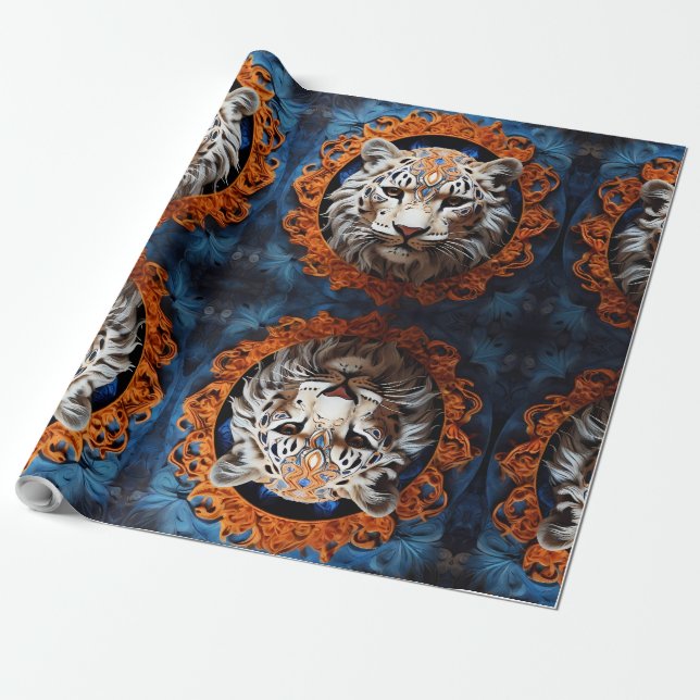Papel De Presente Leopardo Vibrante com Motifs Floral (Desenrolado)