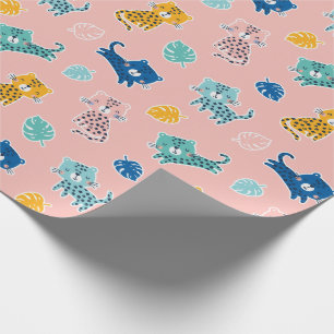 Papel De Presente Leopardos-de-corda com folhas de selva a rosa