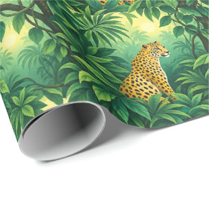 Papel De Presente Leopardos Entre Vegetação Tropical Luxuriante