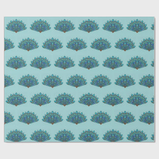 Papel De Presente Leque de Pena de Pavão Azul Largo