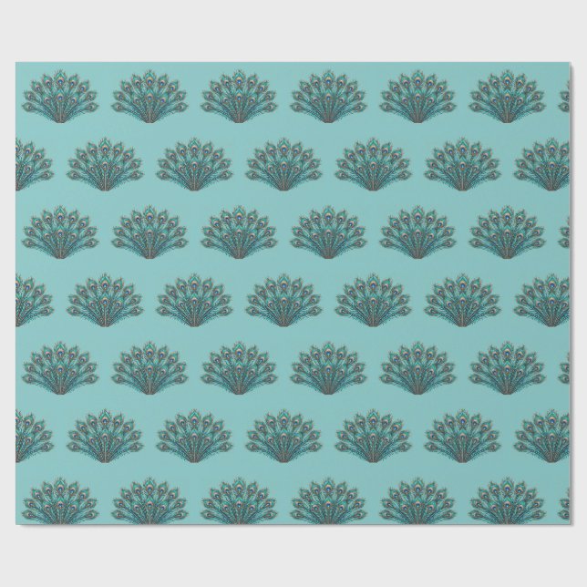 Papel De Presente Leque de Pena de Pavão com Olhos de Cobre (Aberto)