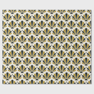 Papel De Presente Leque em Forma de Lágrima Art Déco Creme, Preto e 