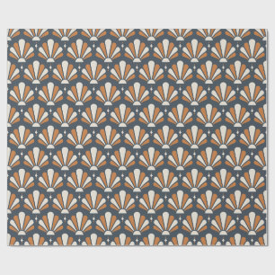 Papel De Presente Leque em forma de lágrima Art Déco em ardósia, mar