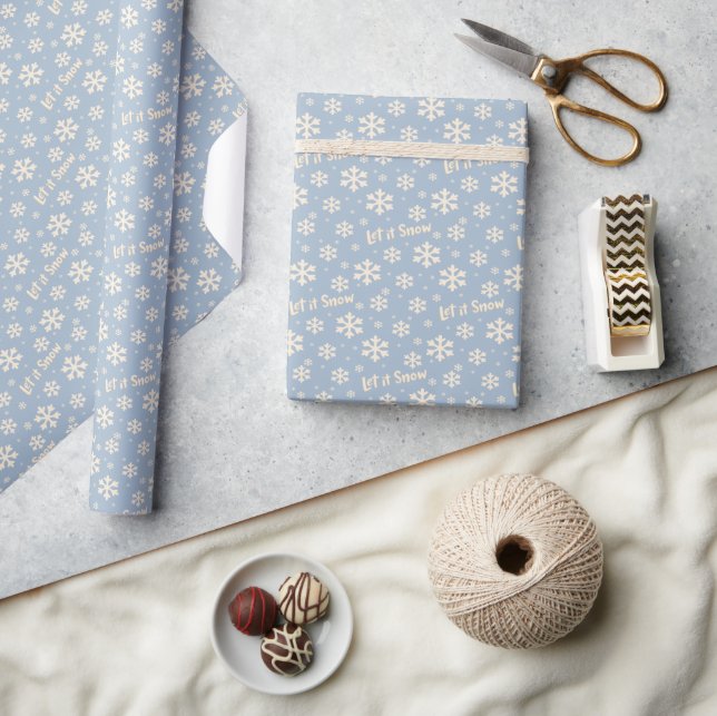 Papel De Presente Let It Snow Holiday Wrapping Paper - Blue (Artesanato)