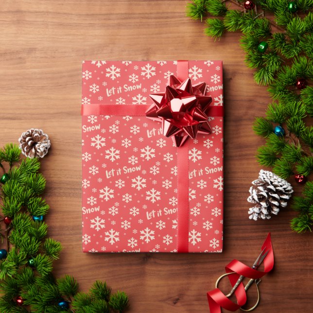 Papel De Presente Let It Snow Holiday Wrapping Paper - Red (Presente de Natal)