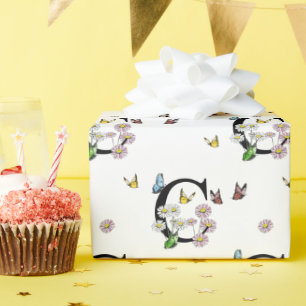 Papel De Presente Letra C Floral Watercolor Butterfly Monograma