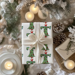 Papel De Presente Letra de Árvore de Natal T Natal
