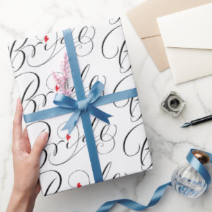 Papel De Presente Letra de Script de Rico de Caligrafia de Noiva Ele