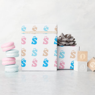 Papel De Presente Letra Diária Azul Cor-de-Rosa Elegante Monograma P