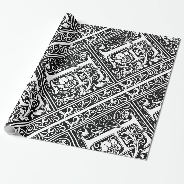 Papel De Presente Letra F Monograma Medieval Arte Nova (Desenrolado)