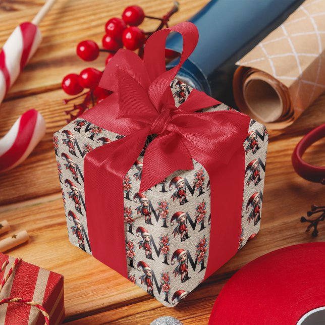 Papel De Presente Letra Festiva de Elf de Natal Bonito M (Criador carregado)