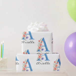 Papel De Presente Letra floral A personalizada com aquarela monogram