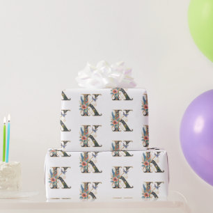 Papel De Presente Letra floral elegante bohemiana K