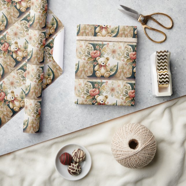 Papel De Presente Letra FLoral Teddy Bear L (Artesanato)