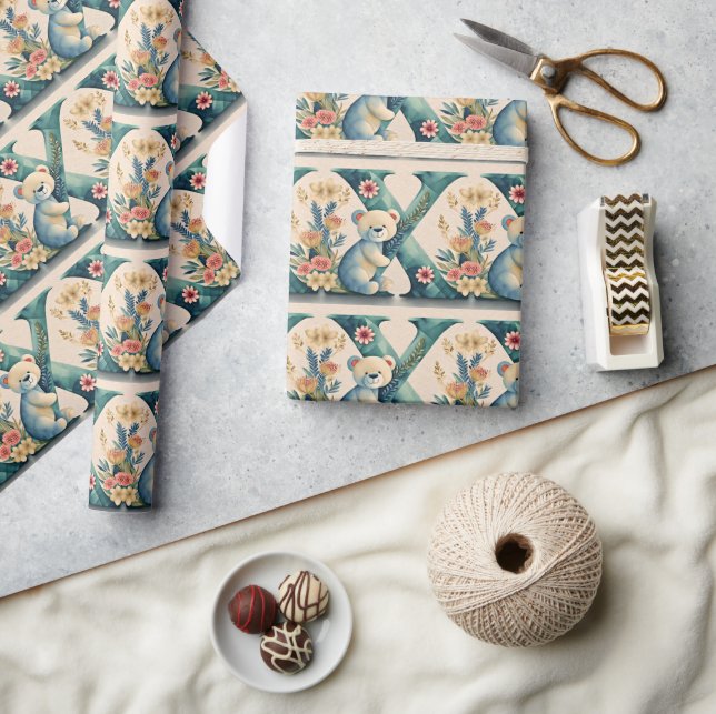 Papel De Presente Letra FLoral Teddy Bear X (Artesanato)