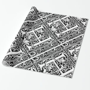 Papel De Presente Letra H Monograma Medieval Arte Nova