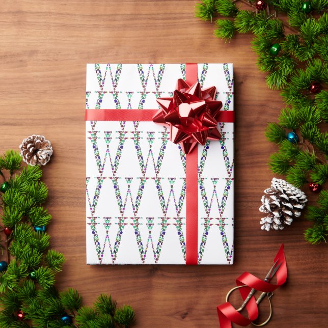 Papel De Presente Letra inicial W Gemstone Design (Presente de Natal)
