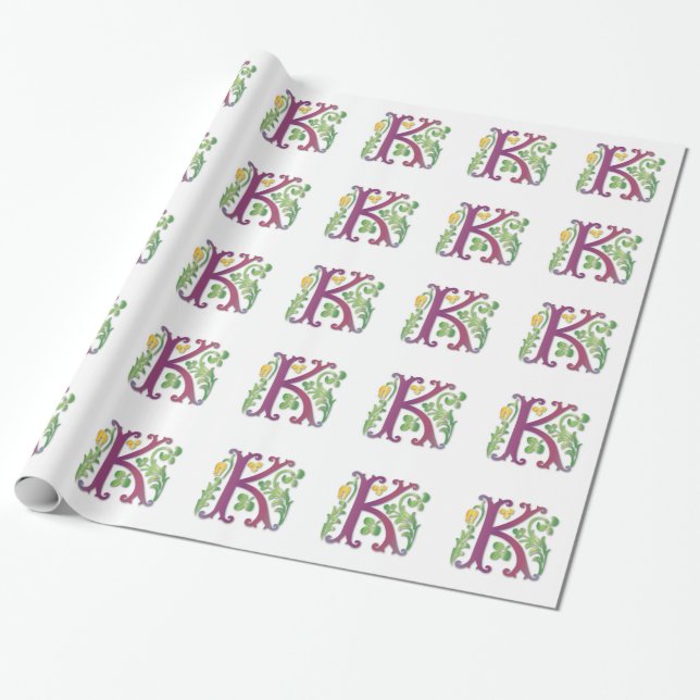 Papel De Presente Letra K Monograma Fleur de lis (Desenrolado)