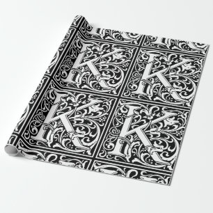 Papel De Presente Letra K Monograma Medieval Arte Nova