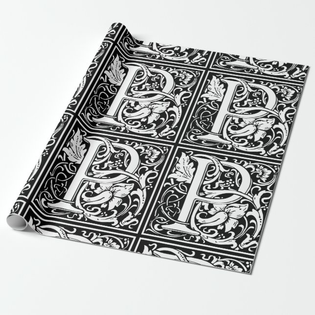 Papel De Presente Letra P Monograma Medieval Arte Nova (Desenrolado)