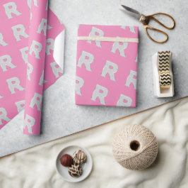 Papel De Presente Letra Prata Rosa R