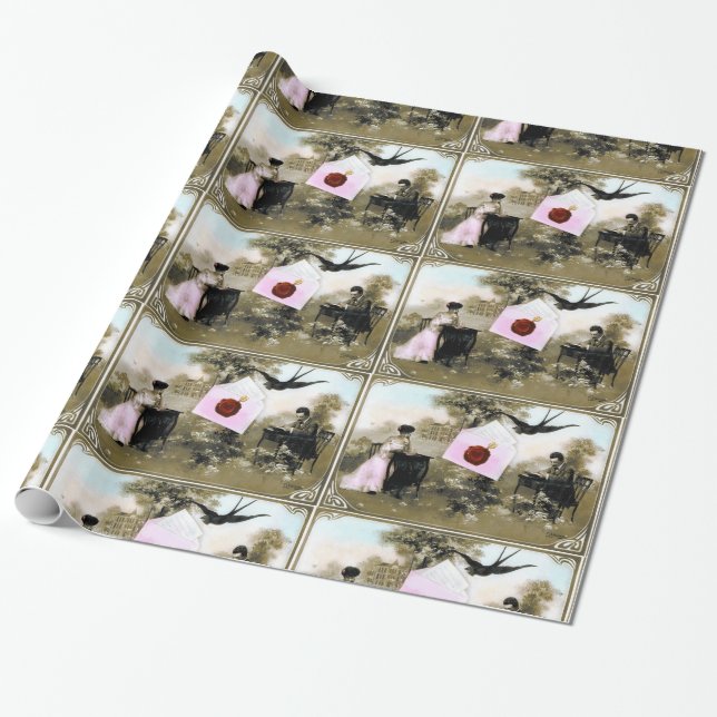 PAPEL DE PRESENTE LETRA ROMÂNTICA DO NAMORADOS, SELO DE CERVEJA VERM (Desenrolado)