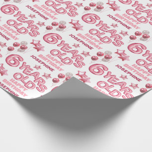 Papel De Presente Letra rosa-branca Balão 6 Aniversário